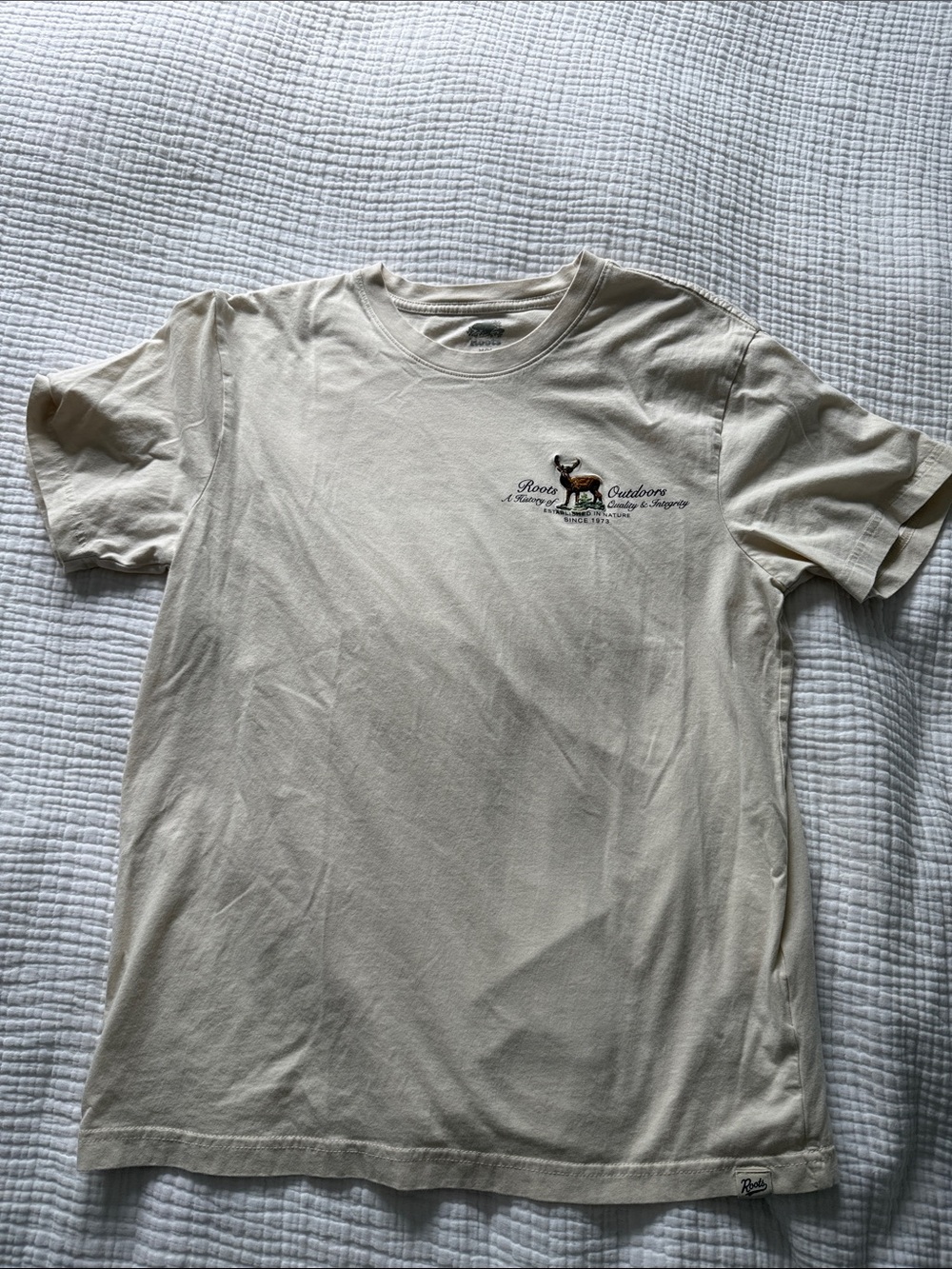 Roots Men’s Cream Short-Sleeve Tee with Moose Logo